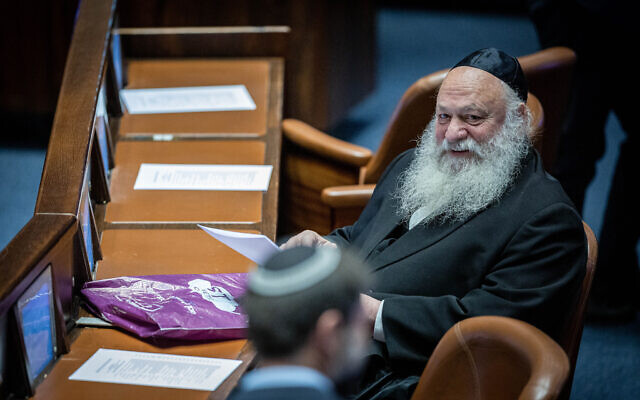 United Torah Judaism chairman MK Rabbi Yitzchak Goldknopf in the Knesset, in Jerusalem, on December 13, 2022. (Yonatan Sindel/Flash90)