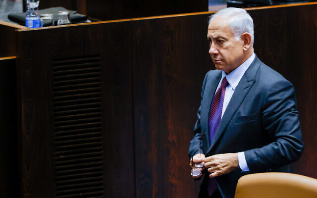 Likud leader Benjamin Netanyahu seen at the Knesset on December 19, 2022. (Olivier Fitoussi/Flash90)