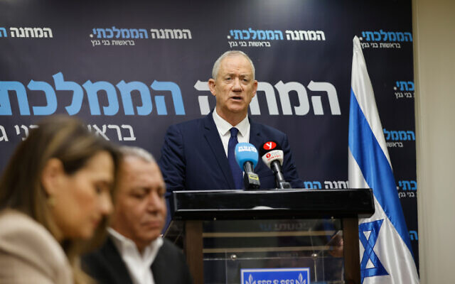 Outgoing Defense Minister Benny Gantz speaks during a faction meeting of the National Unity party at the Knesset in Jerusalem on December 26, 2022. (Olivier Fitoussi/Flash90)