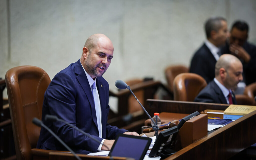 Knesset Speaker Amir Ohana in his first Knesset plenum session after being selected for the role, in Jerusalem, December 29, 2022. (Yonatan Sindel/FLASH90)