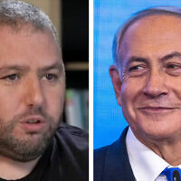 Left: NSO Group CEO Shalev Hulio January 2022. (Screenshot/Channel 12; used in accordance with Clause 27a of the Copyright Law); right: Likud party leader Benjamin Netanyahu, November 2, 2022 (Olivier Fitoussi/Flash90)