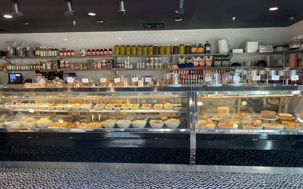 Deli case at the Stage Deli in West Bloomfield, Michigan, September 13, 2022. (Yaakov Schwartz/ Times of Israel)