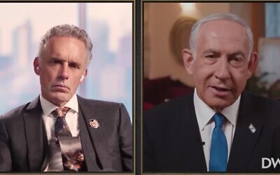Screen capture from video of Jordan Peterson interviewing prime minister-designate Benjamin Netanyahu on December 5, 2022. (YouTube. Used in accordance with Clause 27a of the Copyright Law)