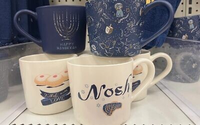Target's array of Hanukkah mugs represent just a small swath of the national retailer's 2022 Hanukkah collection. (Philissa Cramer/ JTA)