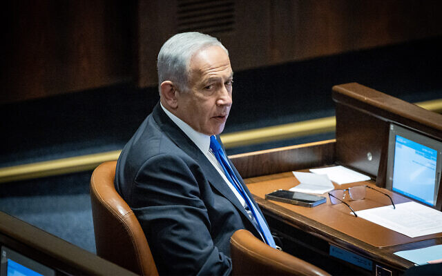 Incoming prime minister Benjamin Netanyahu at the Knesset in Jerusalem, on December 20, 2022. (Yonatan Sindel/Flash90)