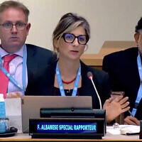UN Special Rapporteur Francesca Albanese addresses the UN, October 2022. (Screenshot/ YouTube, used in accordance with Clause 27a of the Copyright Law)