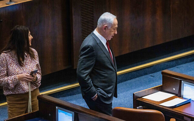 Likud party leader Benjamin Netanyahu attends a vote vote during a plenum session at the assembly hall of the Knesset in Jerusalem, on December 15, 2022. (Olivier Fitoussi/Flash90)