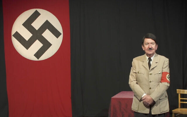 UK actor Pip Utton performs his one-man show "Adolf." (Screenshot/YouTube, used in accordance with Clause 27a of the Copyright Law)