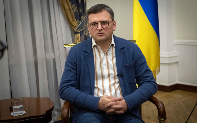 Ukraine's Foreign Minister Dmytro Kuleba talks during an interview with The Associated Press in Kyiv, Ukraine, December 26, 2022. (AP Photo/Efrem Lukatsky)