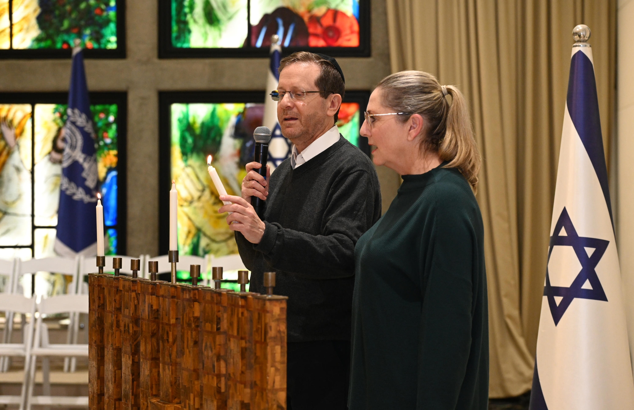 Herzog lights first Hanukkah candle at World Cup final watch party The Times of Israel