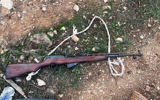 An SKS assault rifle used by a Palestinian gunman in a shooting attack against a military post near the West Bank settlement of Ofra, December 7, 2022. (Israel Defense Forces)