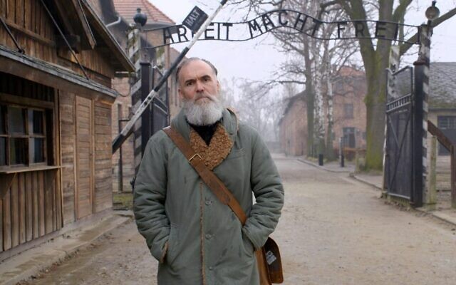 Filmmaker David Wilkinson at Auschwitz-Birkenau. (Courtesy)