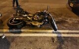 This handout photo shows a motorcycle involved in a deadly crash at the Almog Junction in the West Bank on December 1, 2022. (Magen David Adom)