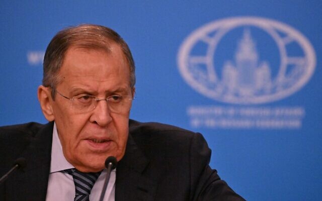 Russian Foreign Minister Sergei Lavrov holds his annual press conference in Moscow on January 18, 2023. (Yuri KADOBNOV / AFP)