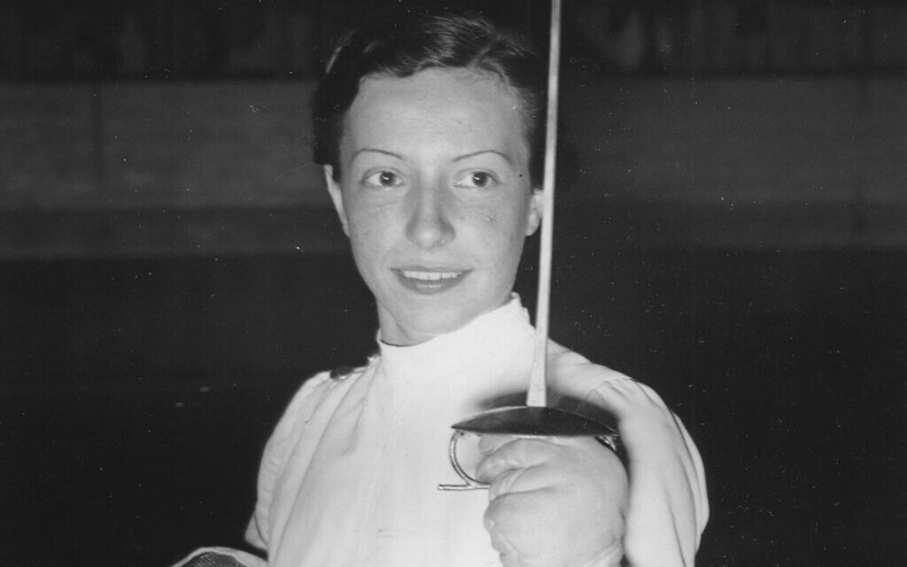 Hungarian fencer Ilona Elek-Schacherer wins in foil fencing during the Olympic Games, August 1936. (Austrian Archives/Imagno/Getty Images via JTA)