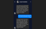 An AI-generated Joseph Goebbels responds in the Historical Figures Chat app. (Twitter photo screenshot: used in accordance with Clause 27a of the Copyright Law)