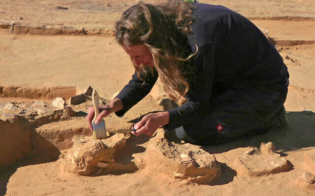 Lauren Davis, the excavation manager from Israel Antiquities Authority at the Nitzana dunes, southern Israel (Emil Aladjem/Israel Antiquities Authority)