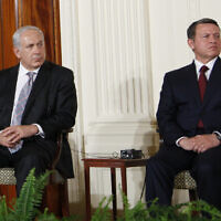 Prime Minister Benjamin Netanyahu, and King Abdullah II of Jordan listen to President Barack Obama during joint statements in the East Room of the White House, Wednesday, Sept. 1, 2010 in Washington. (AP/Pablo Martinez Monsivais)