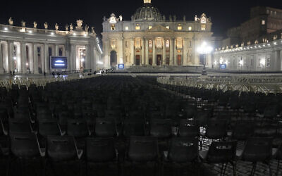 Seats put in place for the funeral of Pope Emeritus Benedict, in St. Peter's Square at the Vatican, January 4, 2023. (Antonio Calanni/AP)