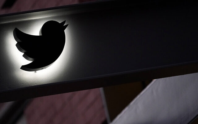 The Twitter logo is seen on the awning of the building that houses the Twitter office in New York, October 26, 2022. (AP Photo/Mary Altaffer, File)