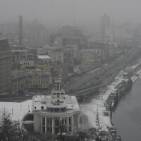 Fog covers Kyiv city center, Ukraine,  January 14, 2023. (AP Photo/Efrem Lukatsky)