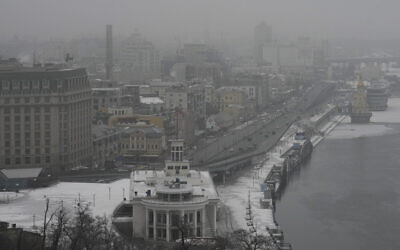 Fog covers Kyiv city center, Ukraine,  January 14, 2023. (AP Photo/Efrem Lukatsky)
