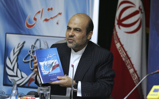Ali Reza Akbari speaks at a meeting to unveil the book 'National Nuclear Movement,' in Tehran, Iran, on October 14, 2008. (Davoud Hosseini, Islamic Republic News Agency (IRNA) via AP)