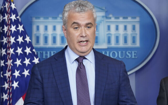FILE - White House COVID-19 Response Coordinator Jeff Zients speaks during a press briefing at the White House, April 13, 2021, in Washington. (AP Photo/Patrick Semansky, File)