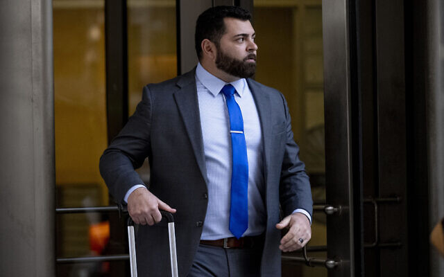 Roberto Minuta of Prosper, Texas, leaves federal court in Washington, Monday, Jan. 23, 2023, after he and three other members of the Oath Keepers were convicted of seditious conspiracy in the Jan. 6, 2021 Capitol attack. (AP/Andrew Harnik)