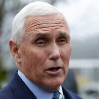 Former US vice president Mike Pence speaks with reporters, at Garden Sanctuary Church of God in Rock Hill, South Carolina, December 6, 2022. (Meg Kinnard/AP)