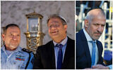 (From L-R) Police commissioner Kobi Shabtai, National Security Minister Itamar Ben Gvir and Shin Bet chief Ronen Bar. (Collage/Flash90)