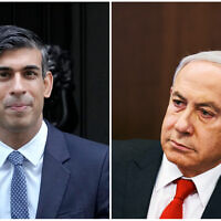 UK Prime Minister Rishi Sunak and Prime Minister Benjamin Netanyahu. (Collage/AP)