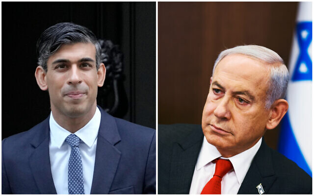 UK Prime Minister Rishi Sunak and Prime Minister Benjamin Netanyahu. (Collage/AP)