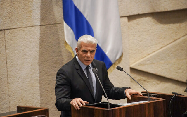 Opposition leader Yair Lapid speaks in the Knesset plenum on January 2, 2023. (Knesset spokesperson)