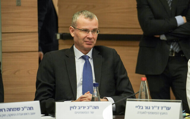 Justice Minister Yariv Levin at a meeting of the Knesset Constitution, Law, and Justice Committee on January 16, 2023. (Dani Shem-Tov/Knesset)
