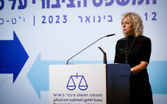 Attorney General Gali Baharav-Miara speaks during a legal conference in Haifa on January 12, 2023. (Shir Torem/ Flash90/ File)
