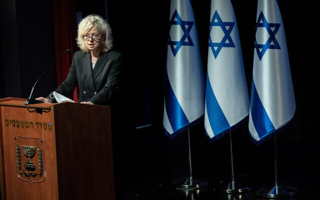Attorney General Gali Baharav Miara at her inauguration ceremony in Jerusalem, February 8, 2022. (Yonatan Sindel/Flash90)