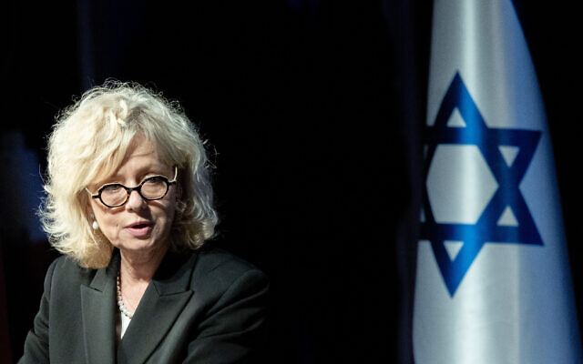 Attorney General Gali Baharav Miara seen during a welcome ceremony for her in Jerusalem on February 8, 2022 (Courtesy Yonatan Sindel/Flash90)
