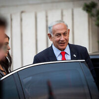 Prime Minister Benjamin Netanyahu seen after coalition talks at a hotel in Jerusalem on November 16, 2022. (Yonatan Sindel/Flash90)