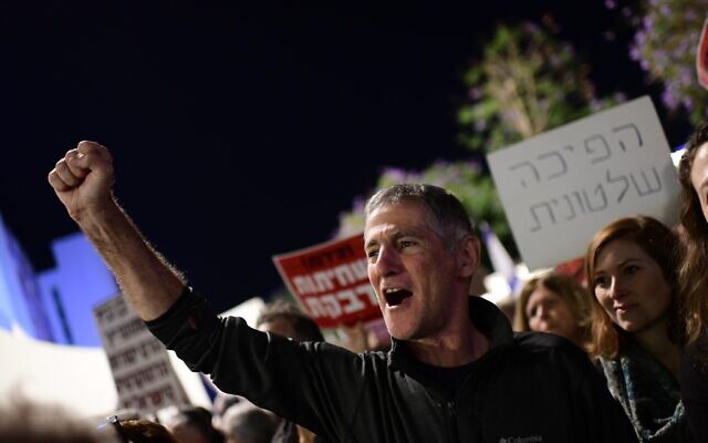Former MK Yair Golan attends a protest against the government organized by the Movement for Quality Government, in Tel Aviv on December 17, 2022. (Tomer Neuberg/Flash90)