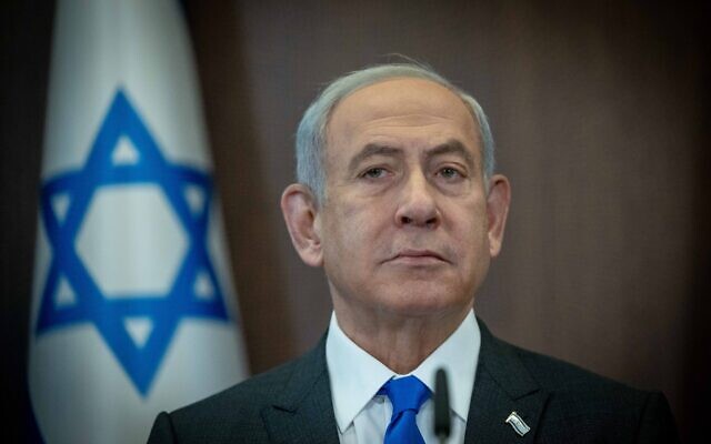 Prime Minister Benjamin Netanyahu at a cabinet meeting in Jerusalem on January 3, 2023. (Yonatan Sindel/Flash90)