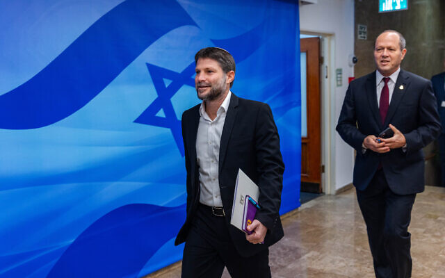 Finance Minister Bezalel Smotrich attends a government meeting at the Prime Minister's Office in Jerusalem on January 8, 2023. (Olivier Fitoussi/Flash90)