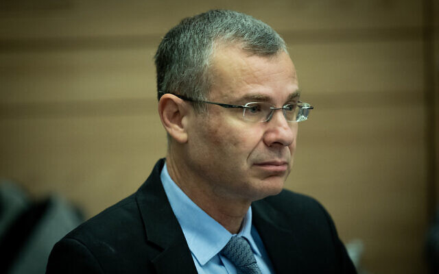 Justice Minister Yariv Levin attends a hearing of the Knesset Constitution, Law and Justice committee, January 11, 2023. (Yonatan Sindel/Flash90)