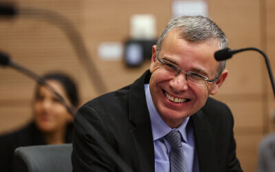 Justice Minister Yariv Levin attends a Knesset Constitution, Law and Justice Committee meeting at the Knesset, January 11, 2023. (Yonatan Sindel/Flash90)