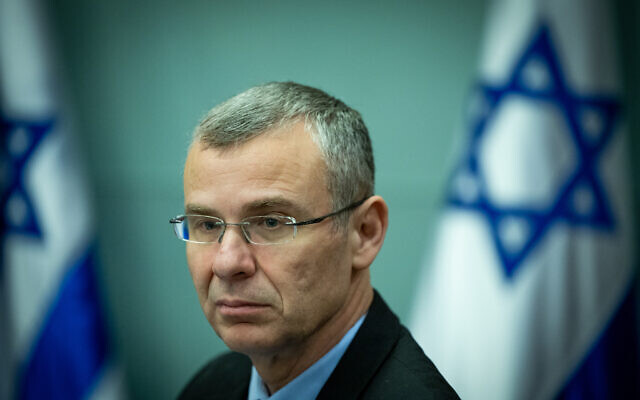 Justice Minister Yariv Levin speaks during a constitution committee meeting at the Knesset, the Israeli Parliament in Jerusalem, on January 11, 2023. (Yonatan Sindel/Flash90)