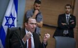 The Knesset’s Constitution, Law and Justice Committee chair MK Simcha Rothman leads a committee debate, in Jerusalem, January 17, 2023. (Olivier Fitoussi/Flash90)