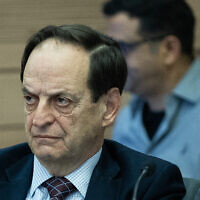Former Likud justice minister Dan Meridor attends a meeting at the Knesset in Jerusalem, on January 18, 2023. (Yonatan Sindel/Flash90)
