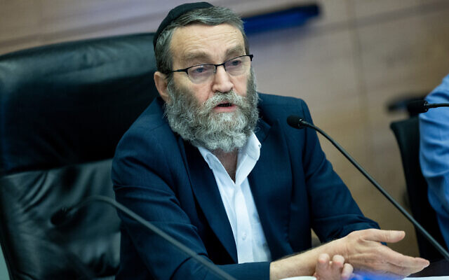 United Torah Judaism MK Moshe Gafni at the Knesset, in Jerusalem, on January 18, 2023. (Yonatan Sindel/Flash90)
