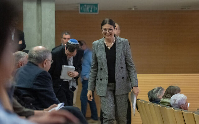 Supreme Court President Esther Hayut at a book launch event at the Yad Vashem Holocaust Remembrance Center in Jerusalem, on January 19, 2023. (Yonatan Sindel/Flash90)