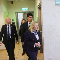 Sara Netanyahu arrives to testify in a lawsuit filed by Attorney David Shimron against attorney David Artzi, at the Rishon Lezion Magistrate's Court, January 23, 2023. (Moti Milrod)